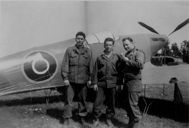 Taken outside Bergen-op-zoom Holland L-R Arty Burgess, Watertown, Mass., Kenneth Figg, and Oscar Dippi, N.Y. City April 1945