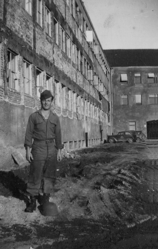 Kenneth Figg taken in front of his barracks at Augsburg, Germany October 1945